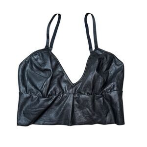 Commando Black Faux Leather Longline Bralette Medium